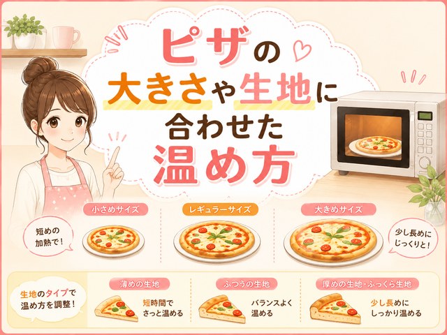 ピザの大きさや生地に合わせた温め方